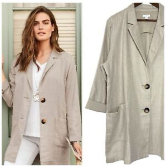 J.Jill Linen Chore Jacket Medium Petite | Lightweight Tan Beige Business Casual - Picture 13 of 13